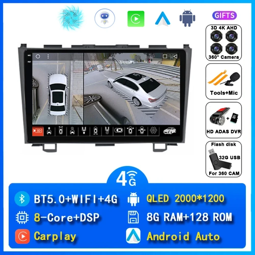

8-ядерный автомобильный радиоприемник Carplay Android 15 для Honda CR-V 3 RE CRV 2007-2011, мультимедийный видеоплеер, 2-диночная навигация, GPS DVD, головное устройство