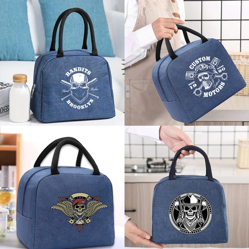 

Lunch Bag Insulated Thermal Box Cooler Tote Unisex Organizer Food Picnic Lunchbox Storage Bags Zipper Handbag Skull Pattern