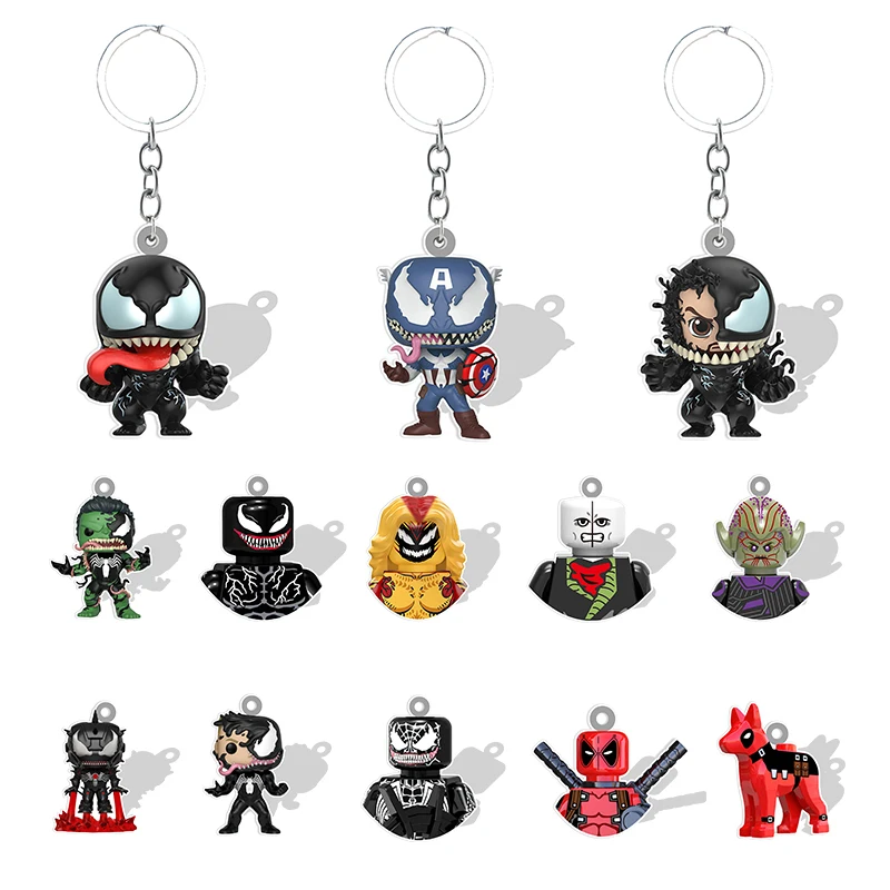 Disney Marvel Super Heros Resin Keychain 2D flat Acrylic Venom doll Pendant Key chains Jewelry GTX306