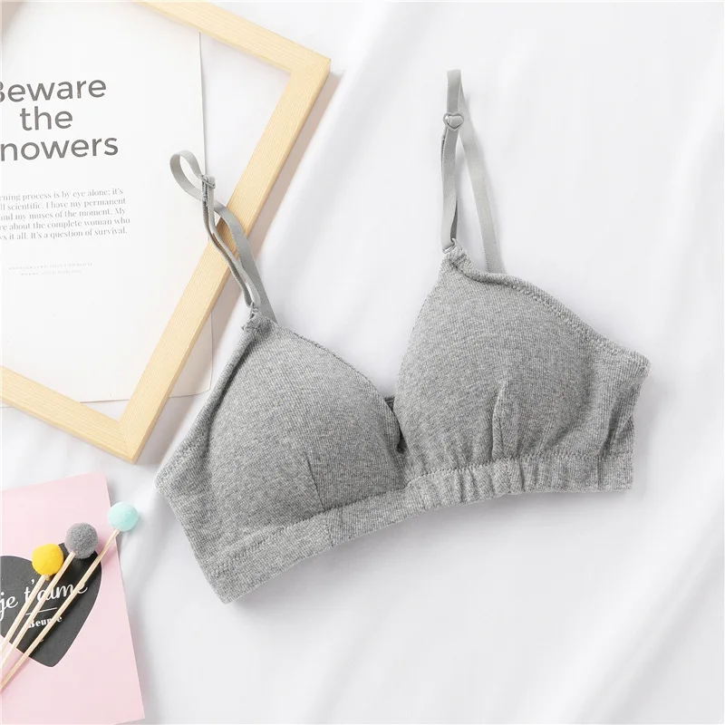 Japanese Korean Ladies Wire Free Thin Threaded Cotton Underwear French Girl's Triangle Cup Camisole Bra Soft Comfortable