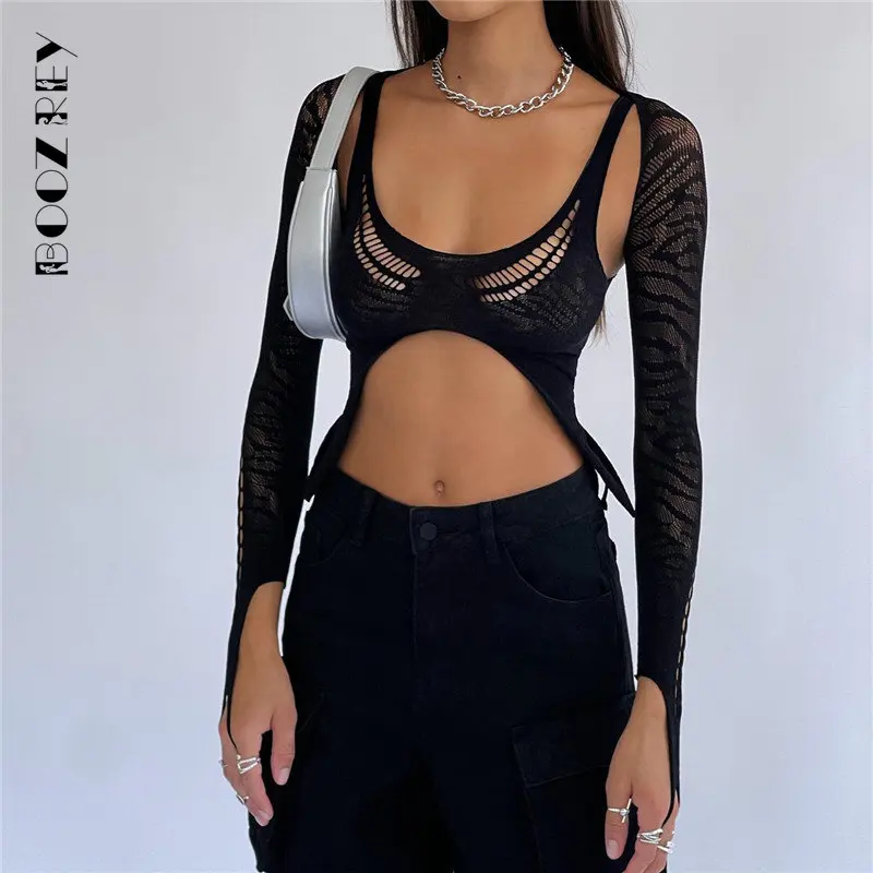 

Летняя одежда BoozRey для женщин, модная майка на подтяжках, Прозрачная майка с открытой спиной и рукава, уличная одежда для вечерние и клубов