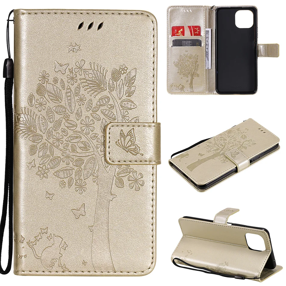 Cat&Tree Flip Leather Case  For Samsung Galaxy S22 Ultra S20 Plus S21 FE A12 A22 A32 A52 A72 A23 A33 A53 A03 Core Phone Cover