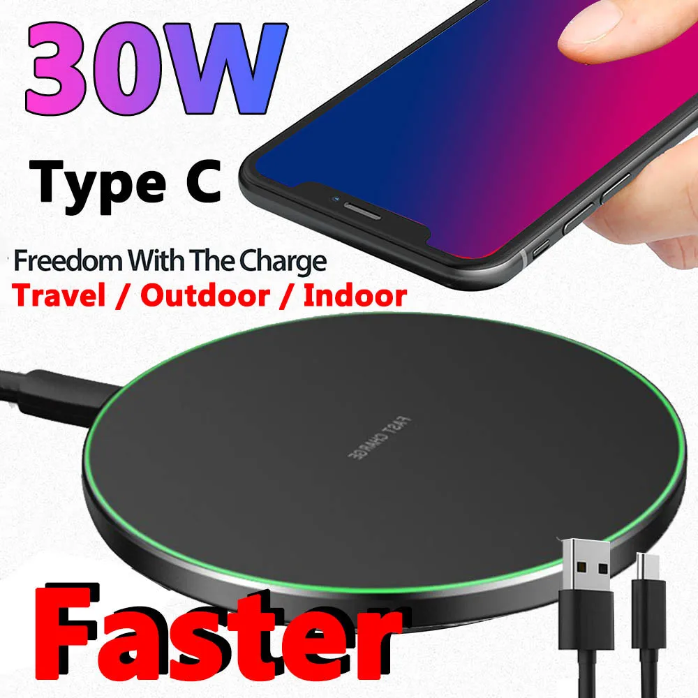 

30W Fast Charging Wireless Charger Phone Type C Protable Power Bank Induction Dock Station Travel For XIAOMI SAMSUNG For QI
