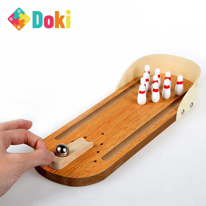 Деревянная настольная игра для боулинга Doki, мини-игрушка для дома, Интерактивная настольная игра для детей и родителей, головоломка для боу...
