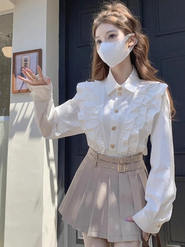 Белая рубашка с оборками для женщин ранняя весна французская дизайнерская