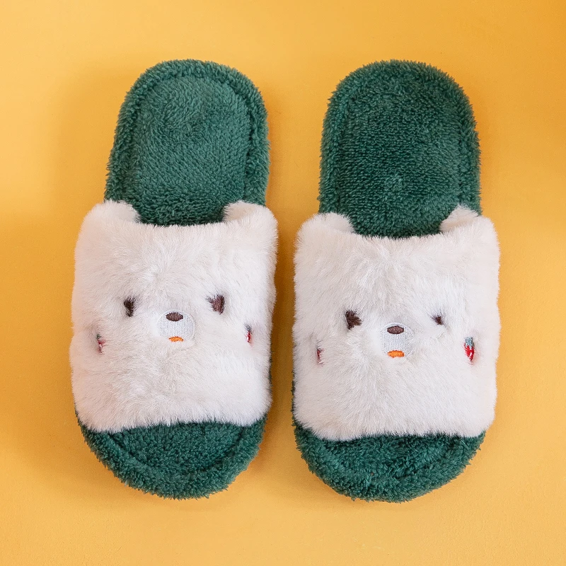 Женские теплые зимние Симпатичные Мультяшные хлопковые тапочки с открытым