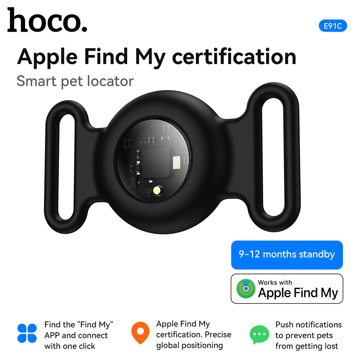 Фото HOCO Smart Tag GPS трекер для домашних животных, собак, кошек, поддержка работы для Find My App, анти-потерянный локатор устройства, ошейник для домашних животных, тип дизайна №1