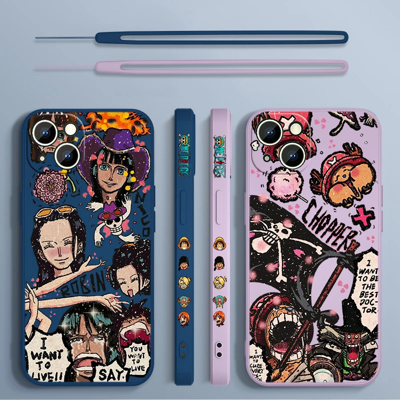 

Cartoon O-Ones Pieces Apple iPhone Phone Case For 14 13 12 11 Pro Max Plus XS XR X 8 7 SE 2 3 Liquid Left Rope Cover