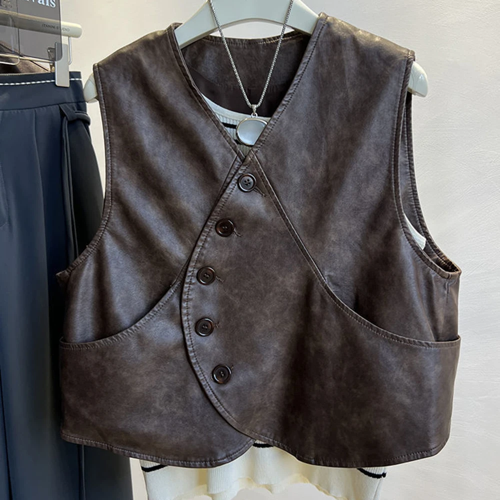 Кожаный женский короткий стиль 2024 осенний наряд новый корейский ретро-дизайн на