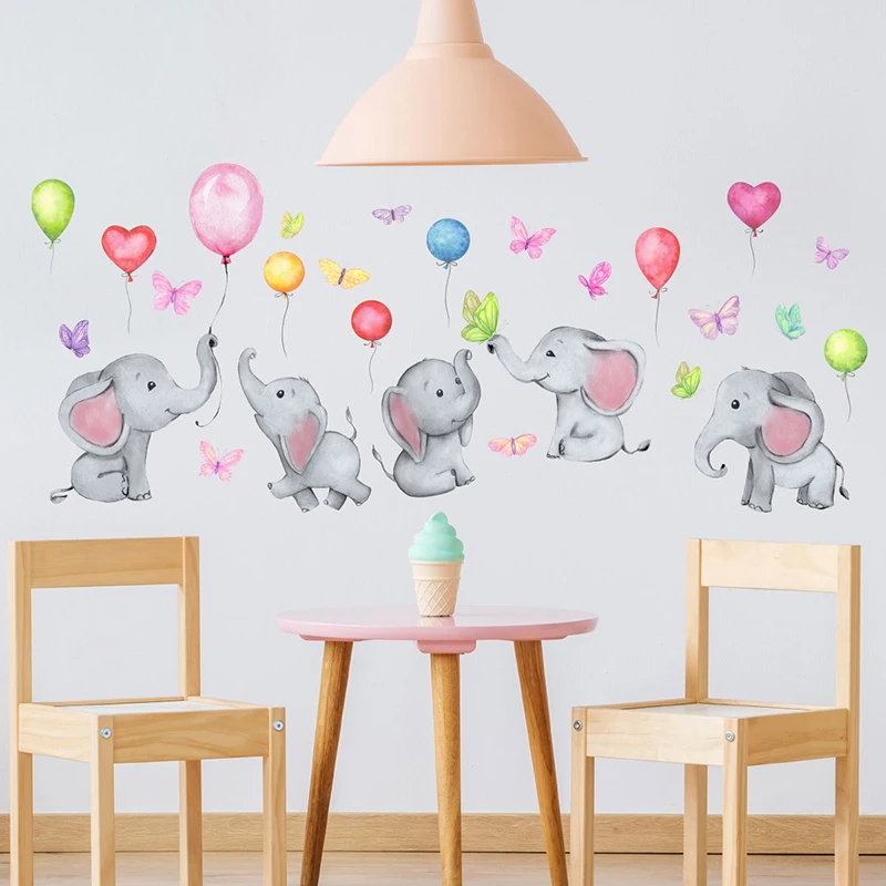 

4Pcs/Lot Cartoon Elephant PVC Wall Simple Style Children's Bedroom Wall Decorations Decorative Stickers For Bedroom Study