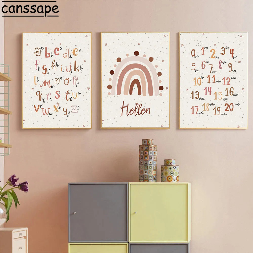 

Name Custom Wall Posters Nursery Poster Boho Canvas Painting Personalise Art Prints Kids Room Poster Mural Rainbow Wall Pictures