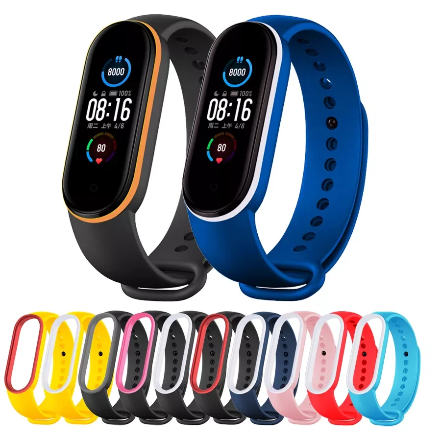 

Strap for Xiaomi Mi Band 5 6 Soft Silicone Bracelet Sport Strap for Miband 5 6 Replacement Wristband Two-Color Strap 15 Colors