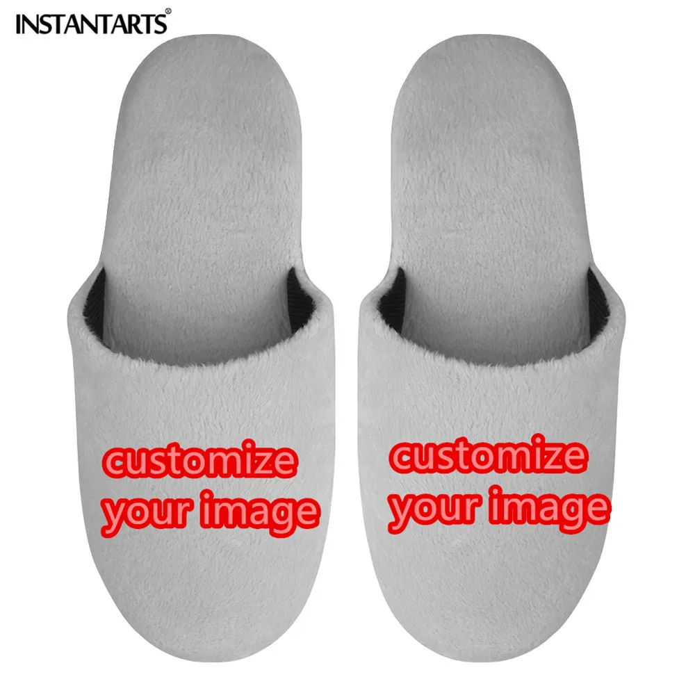 

INSTANTARTS Women Winter Warm Slippers Customize Your Image Indoor Flat Shoes Comfortable Bedroom Slides Zapatos 2021 Hot