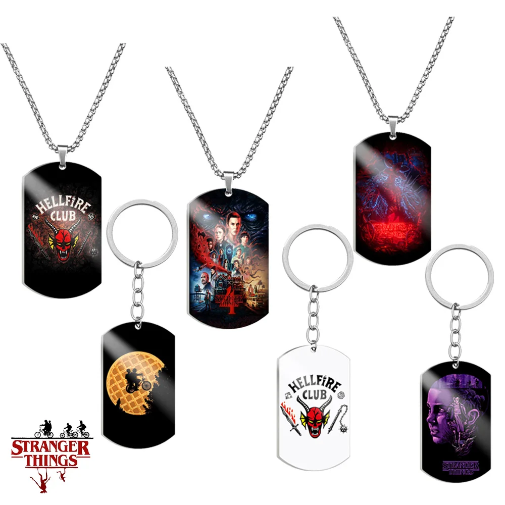 

Hot TV Series Stranger Things Necklace Men Women Dog Tag Charm Keychain Keyring Necklace Pendant Accesorios Children's Toy Gifts