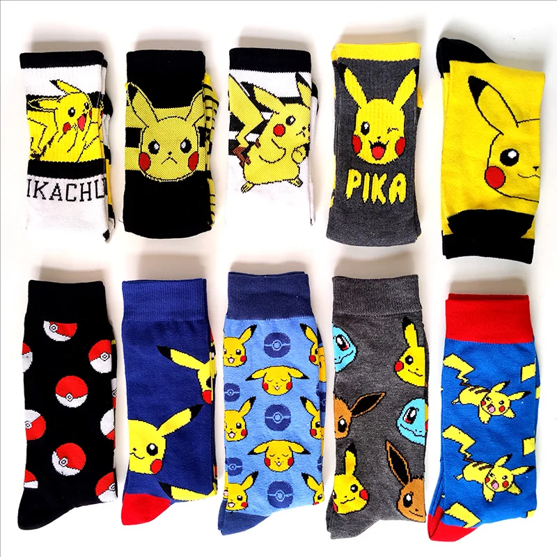 Men Novelty Pokemon Anime Socks Cartoon Pokeball Pikachu Adult Socks Cotton Happy Socks