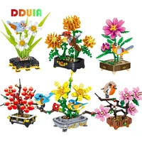 mini building block bouquet peony flower plum bird potted 3d model ornaments home decoration plant potted girl toy child gift