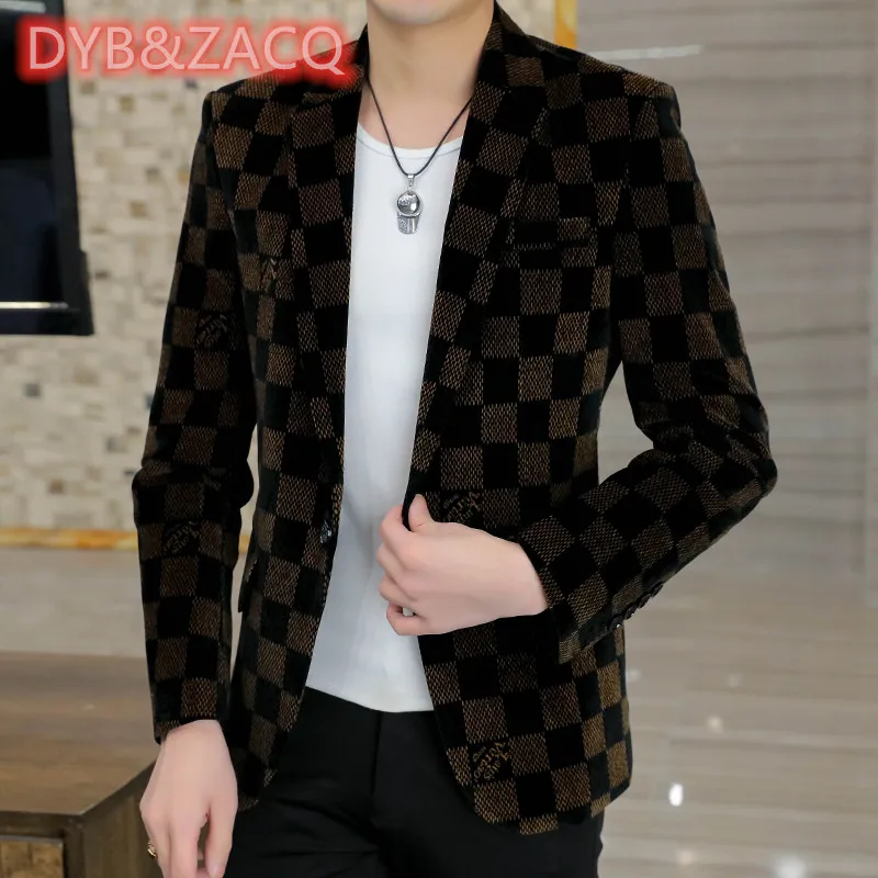 Осенние мужские блейзеры роскошный вельветовый Повседневный приталенный костюм