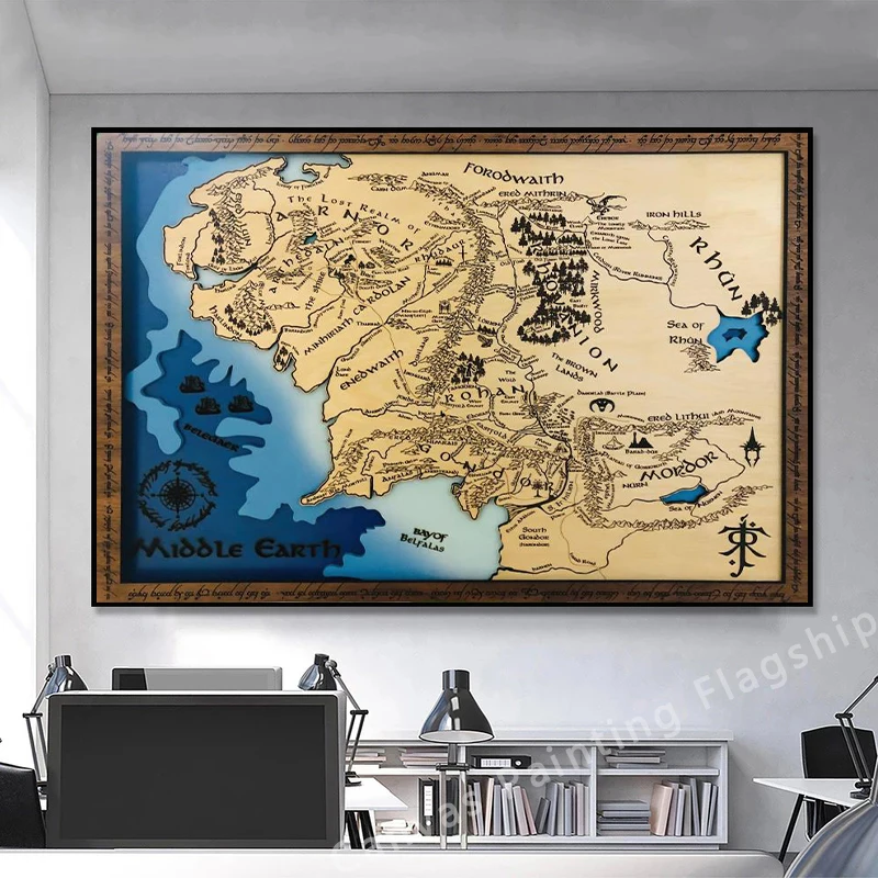 Картина на холсте с картой средней земли постеры и принты в винтажном стиле