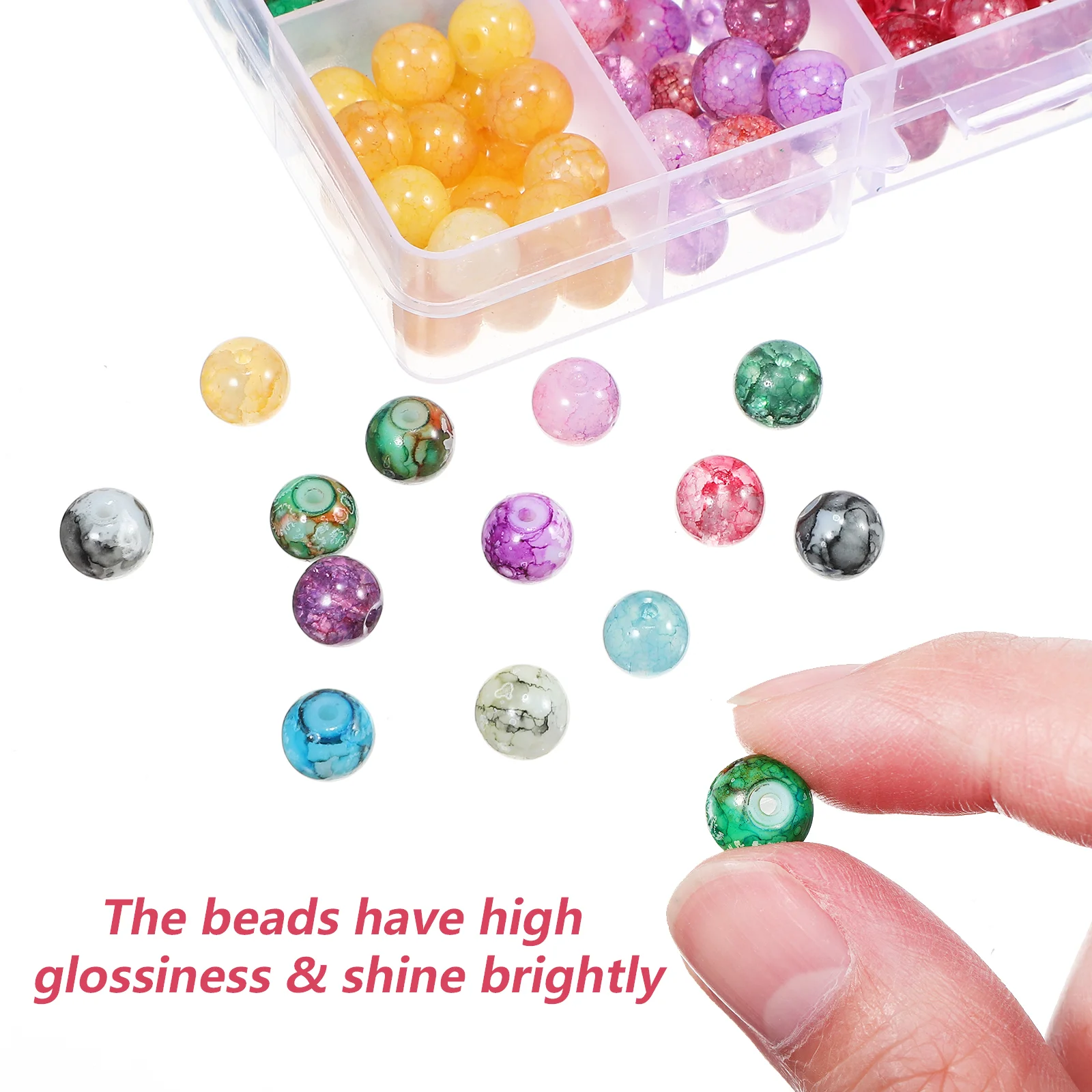 200pcs Round Beads Jewelry Spacer Beads Small Charm Beads with Elastic Rope for Necklace Bracelet