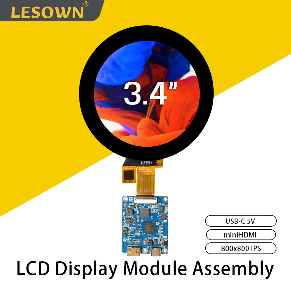 Мини-экран LESOWN 3 4 дюйма HD 800x800 IPS ЖК-дисплей с сенсорным экраном Модуль HDMI USB C