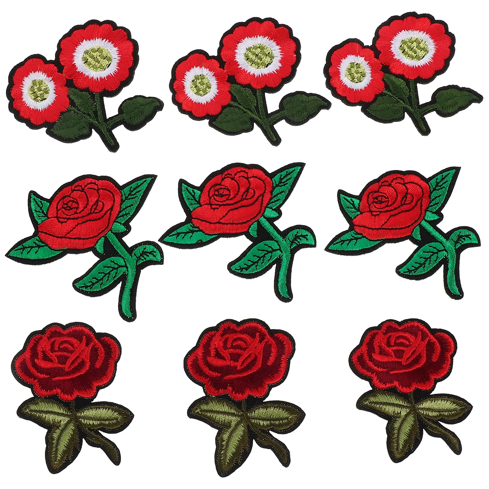 

9pcs Fashion Sew on Rose Flower Patch Badge Floral Applique Decorative
