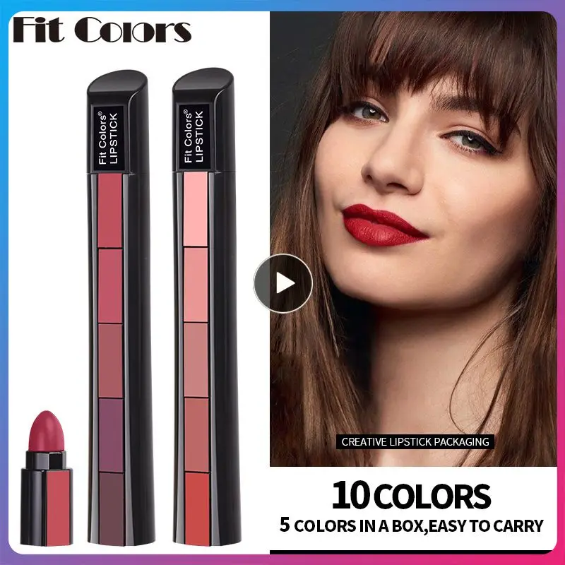 

Lip Gloss 5 Colors Lipstick Set Waterproof Lip Tint Pigment Matte Lipstick Cosmetics 5 In 1 Soft Mist Non-stick Cup Lips Makeup