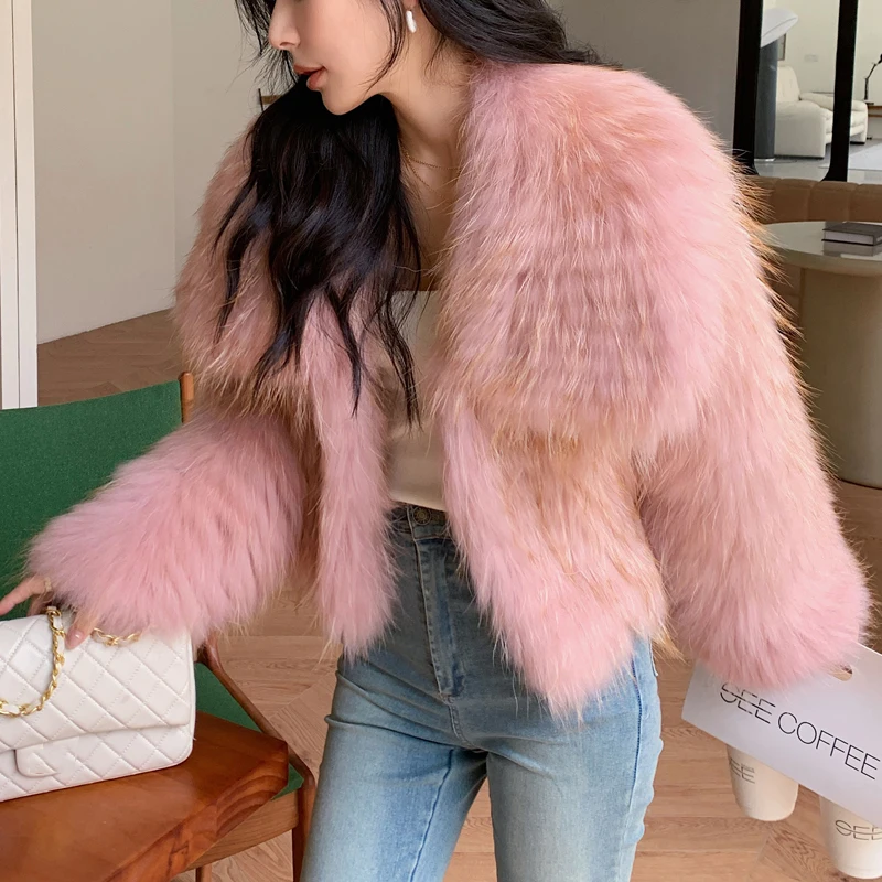 100% натуральный мех енота для женщин 2024 модная женская куртка с большим