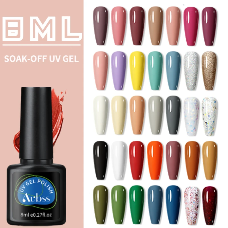 

Aubss 8ml Gel Nail Polish Semi Permanent Soak Off Gel UV LED Varnishes Base Top Matte Coat Gel Polish Nail Art Gel