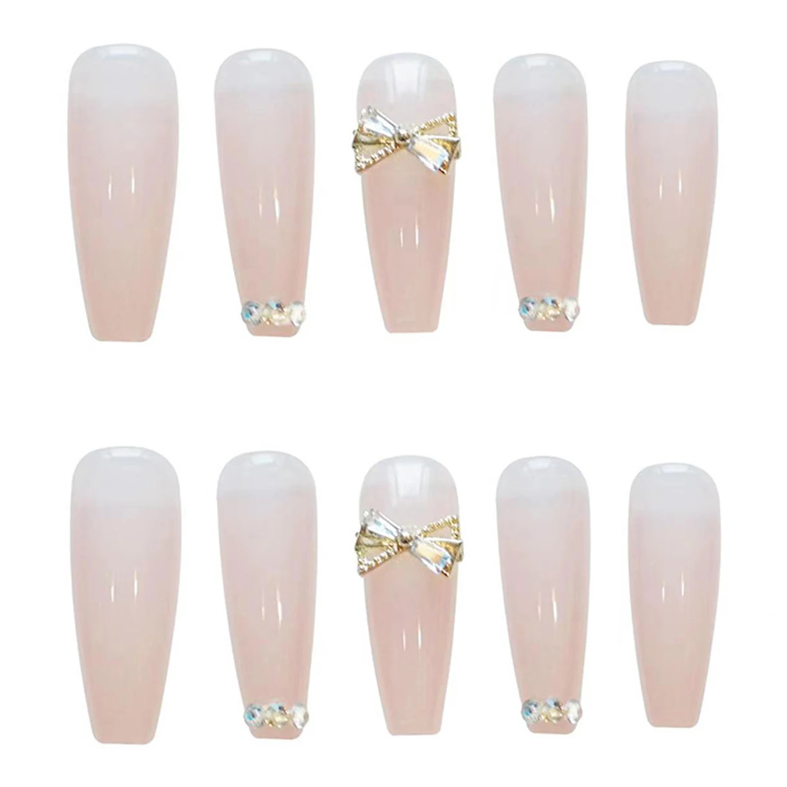 

Полупрозрачные искусственные ногти среднего розового цвета, стильное украшение в виде банта, детали для искусственных ногтей для домашнег...
