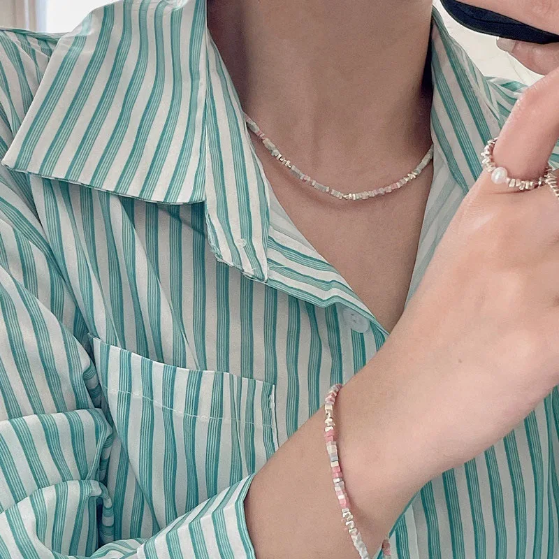 Серебряный браслет с красочным узором макарон женский простой модный