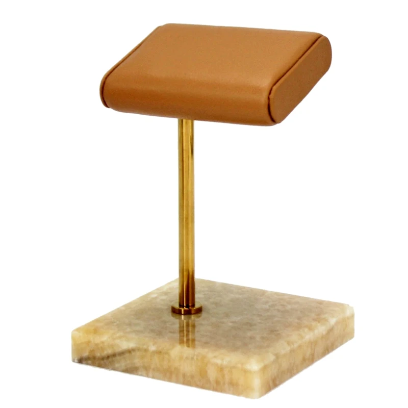 

Natural Marble Beige Base Leather Watch Storage Rack Gold Metal Support Bar Display Rack, Jewelry Display Shoot Props