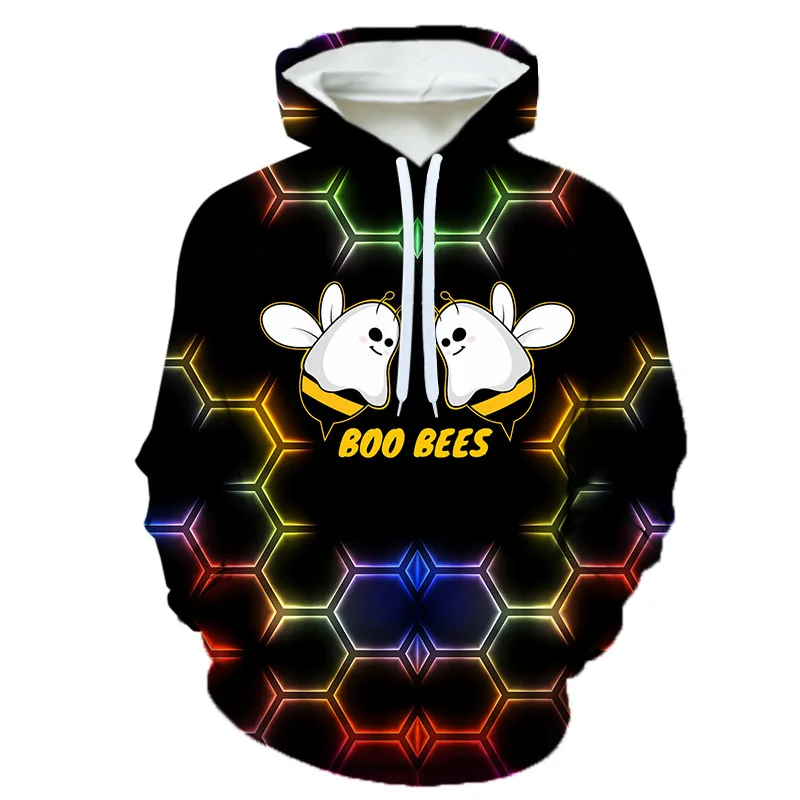 

Unisex 3D boo bees printed women's hooded sweatshirt casual fashion new men's home hoodies street popular couples sudaderas