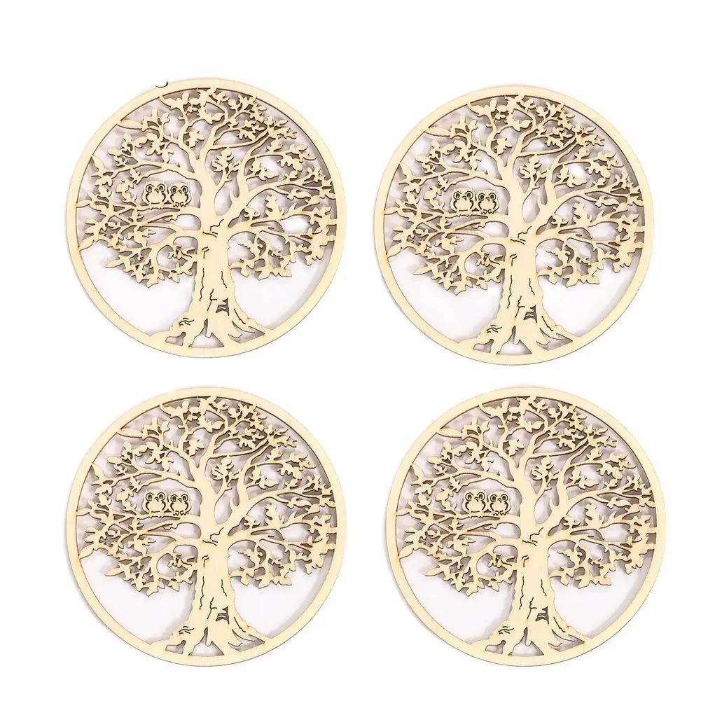 

4PCS Tree of Life Wooden Coaster Chakra Crystal Stone Base Display Stand Placemats Table Mat Round Cup Pad Board Artwork Decor