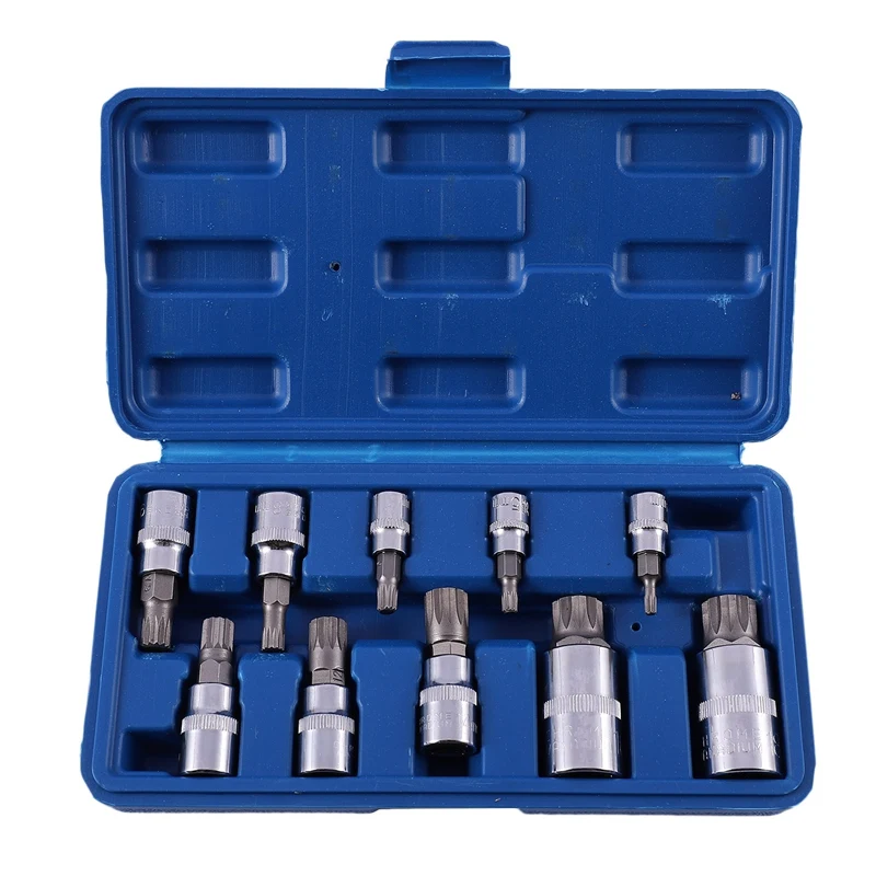 

10 Pcs Allen Ead Sleeve Wrench Set Triple Square Spline Bit Socket Set For Tamper-Proof Lug Nuts 1/4, 3/8,1/2-Inch 4Mm-18Mm