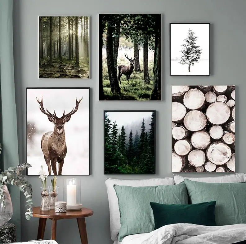 

Winter Snow Forest Deer Owl Sunlight Landscape Canvas Painting Nordic Morning Scenery Home Decor Poster Art Print Wall Pictures