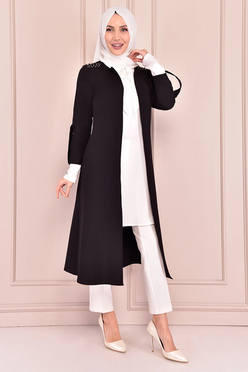 

String Detailed Double Jacket Kombin Black KBR1970