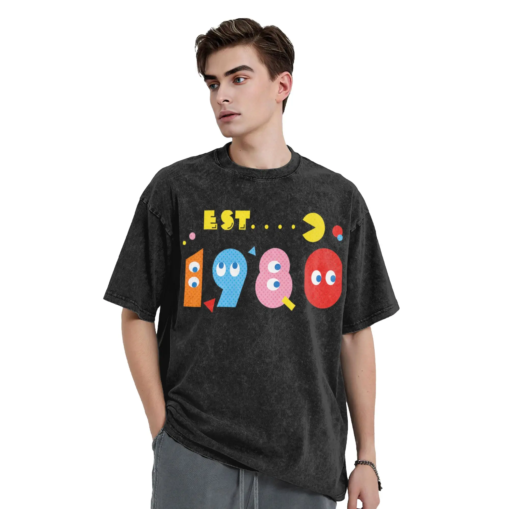 Фото Мужские футболки с принтом PAC Man Game Gamer, пляжные футболки с короткими рукавами, эстетичные футболки с круглым вырезом, дизайн в стиле Харадзюку, недорогие футболки №3