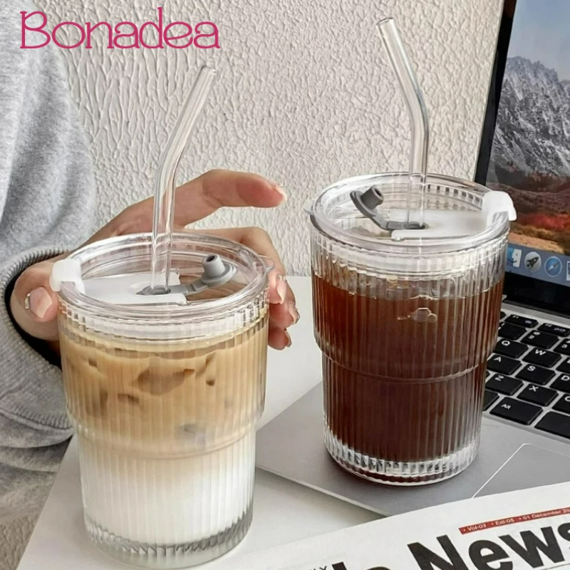 Креативная стеклянная чашка с крышкой и соломинкой для кофе чашки молока сока