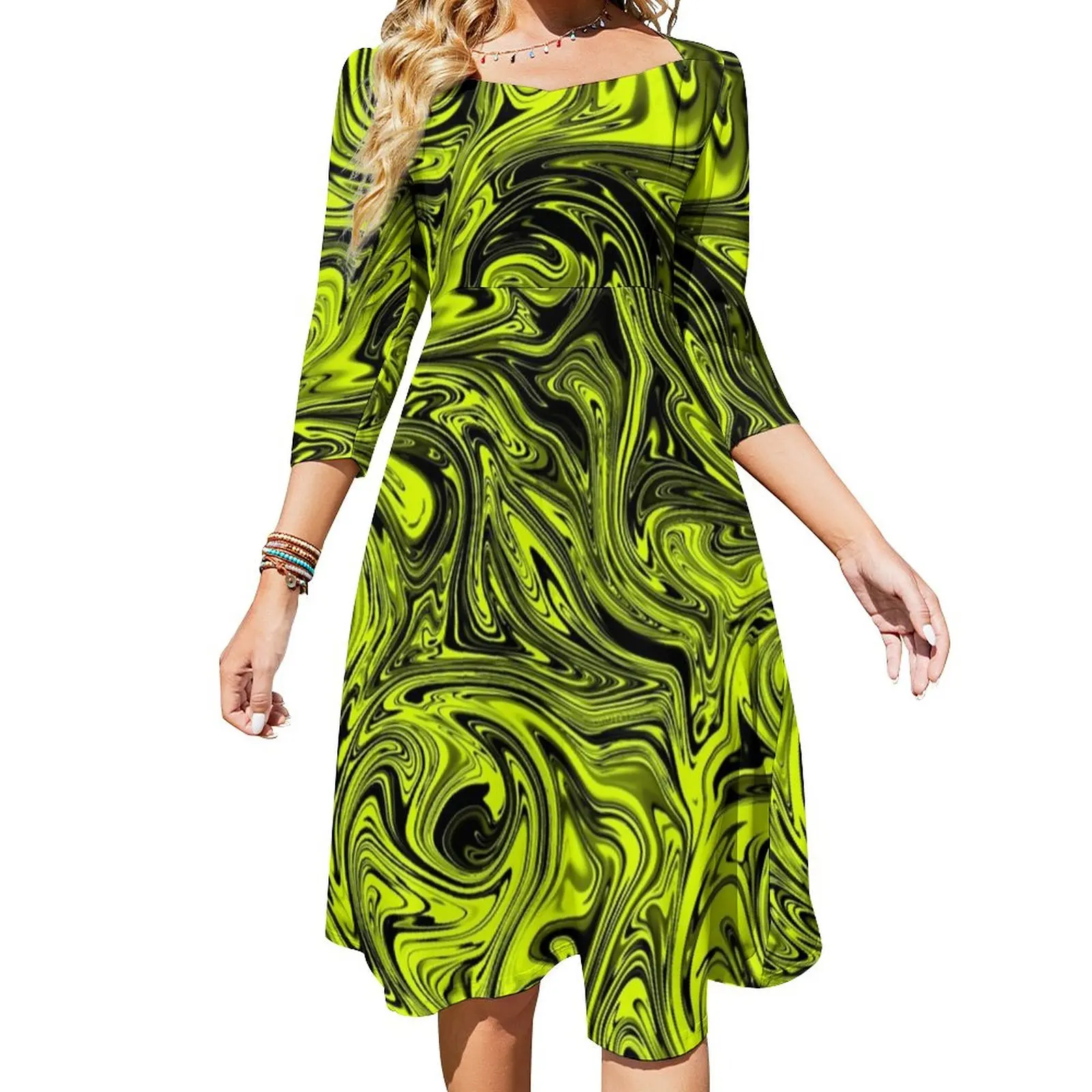 

Yellow Liquid Dress Summer Sexy Abstract Art Print Kawaii Dresses Women Street Style Big Size Casual Dress Birthday Gift