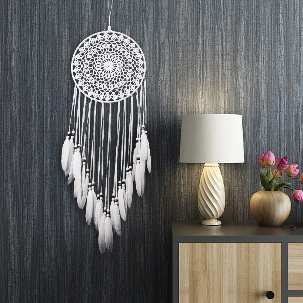 

Handmade Dream Catcher Original Pure White Knife Dream Catcher Feather Wall Hangings Home Decor Feather Pendant wind chimes