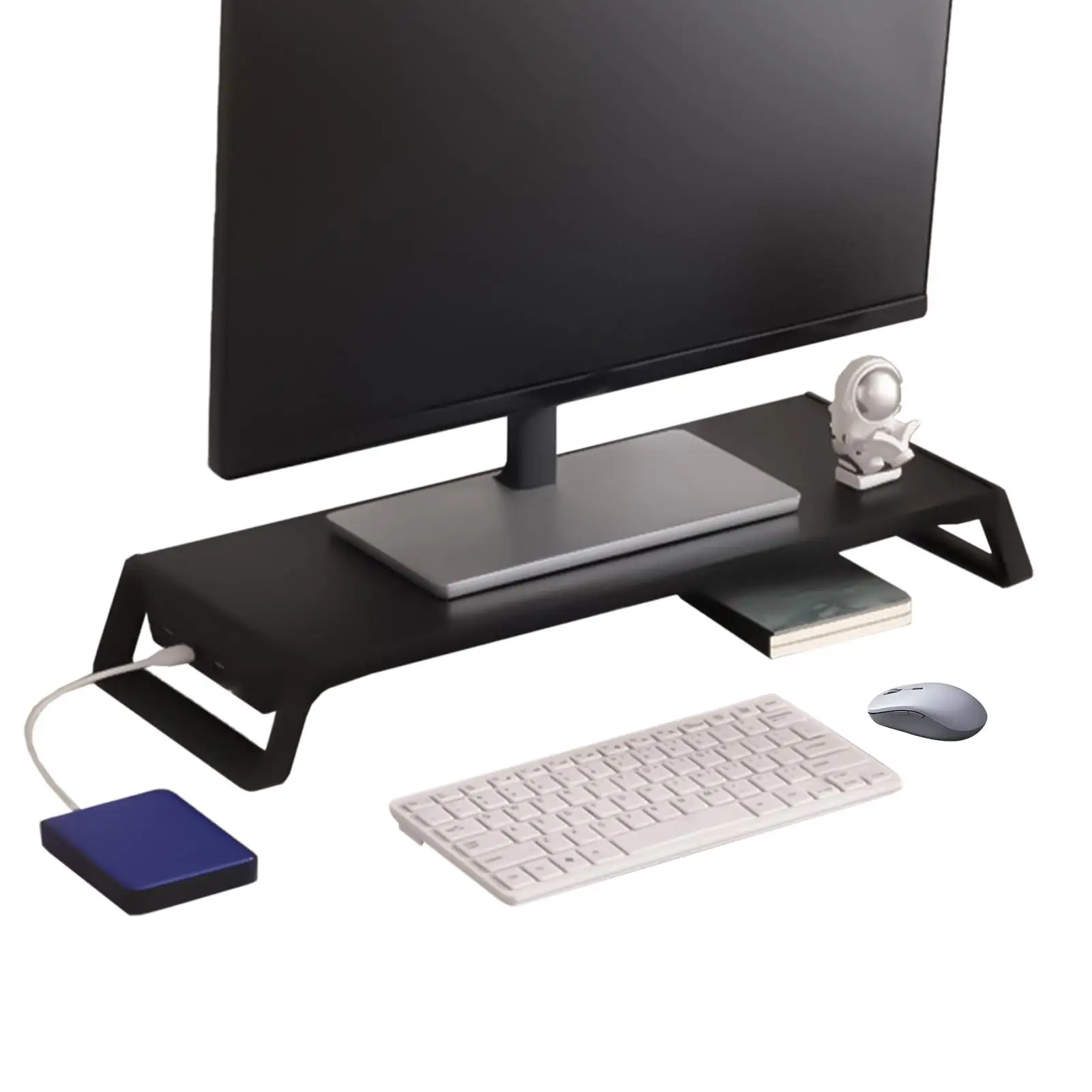 Фото Подставка для настольного монитора с регулировкой высоты, 4 USB-портами, деревянная, для компьютера, органайзер для офисного стола, хранение клавиатуры №2
