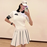 golf clothing girls early autumn mid sleeve stand up collar sports polo shirt womens knitted short sleeved t shirt