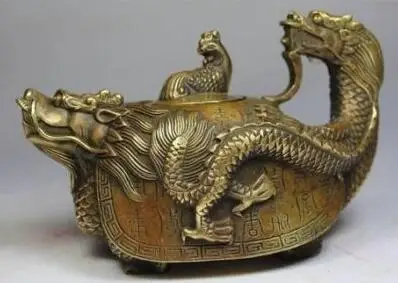 

Китайский старинный медный ручной работы чайник с драконом