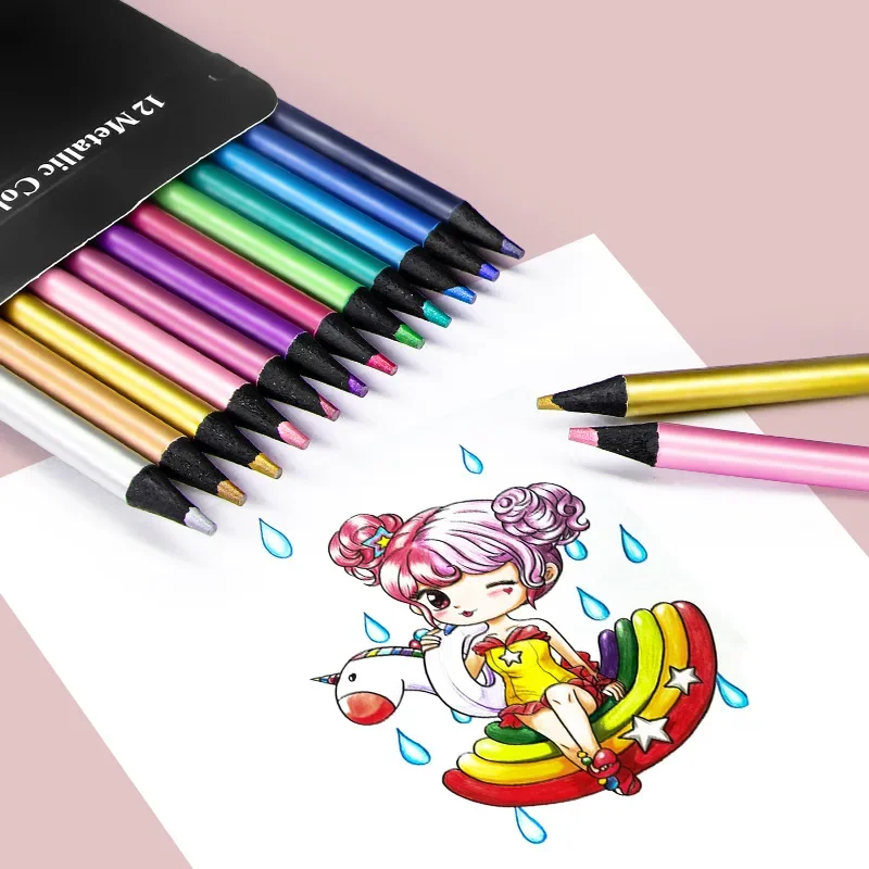 

Набор для рисования ярких цветов, набор для профессиональной раскраски, цветные эскизы, металлические художественные карандаши 12