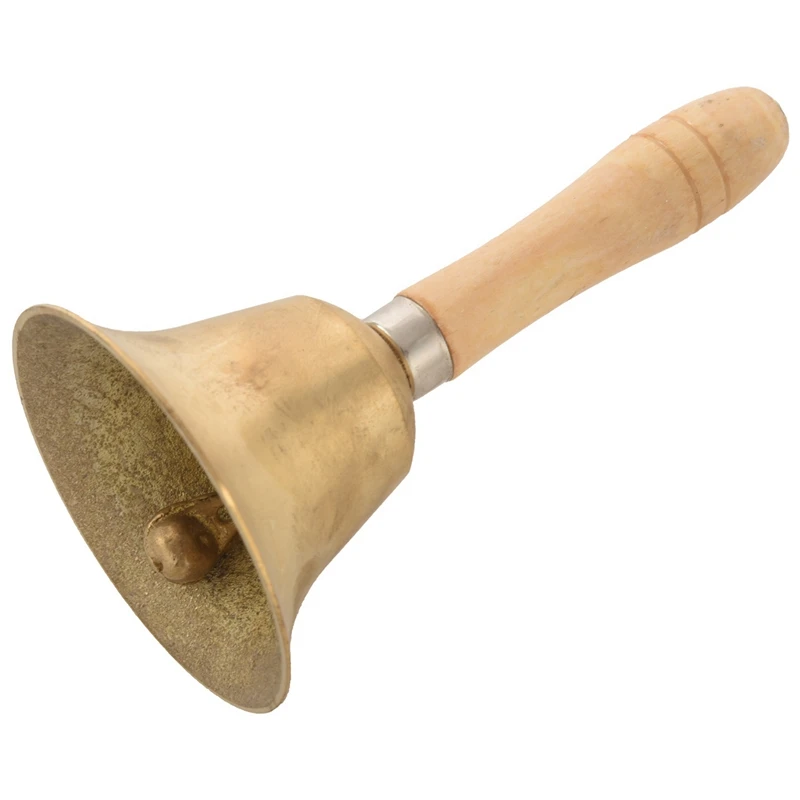 

2X твердая латунь, деревянная ручка, школьный ресепшн, обеденный деревянный магазин, гостиничный ручной Колокольчик, золотой