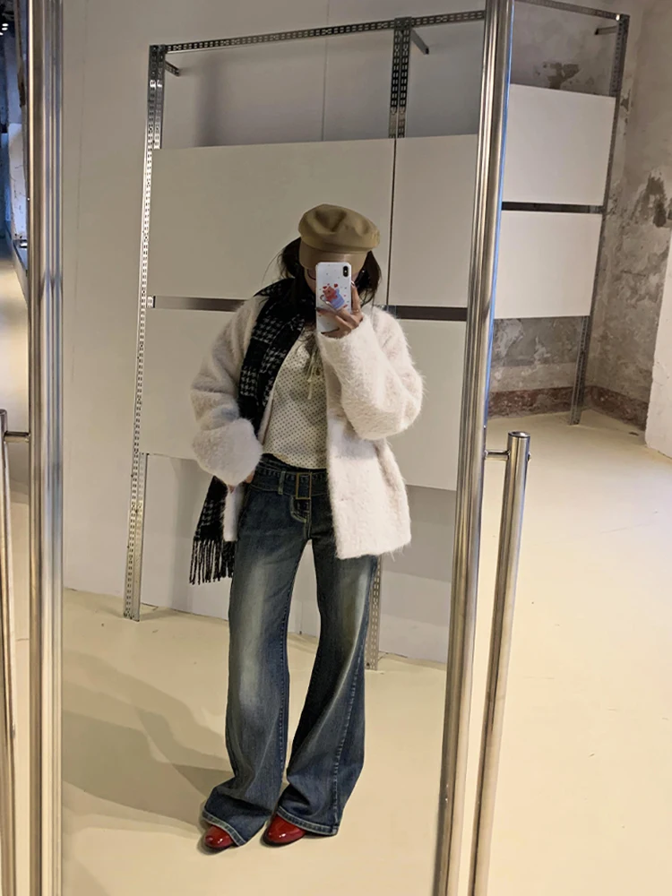 Женские расклешенные джинсы с поясом REDDACHiC винтажные стираемые широкие брюки