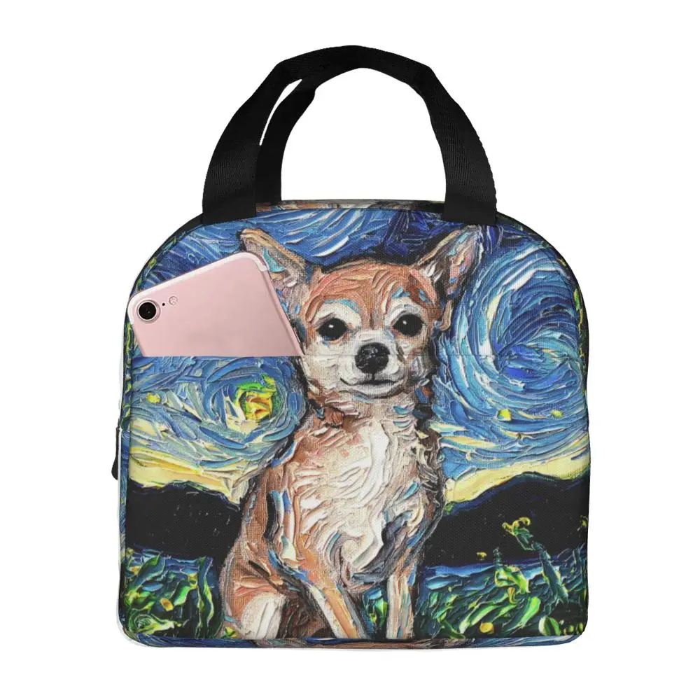 

Теплоизоляционная сумка для обеда с изображением Чихуахуа звездного ночного искусства, Женская Портативная сумка для обеда, многофункцион...