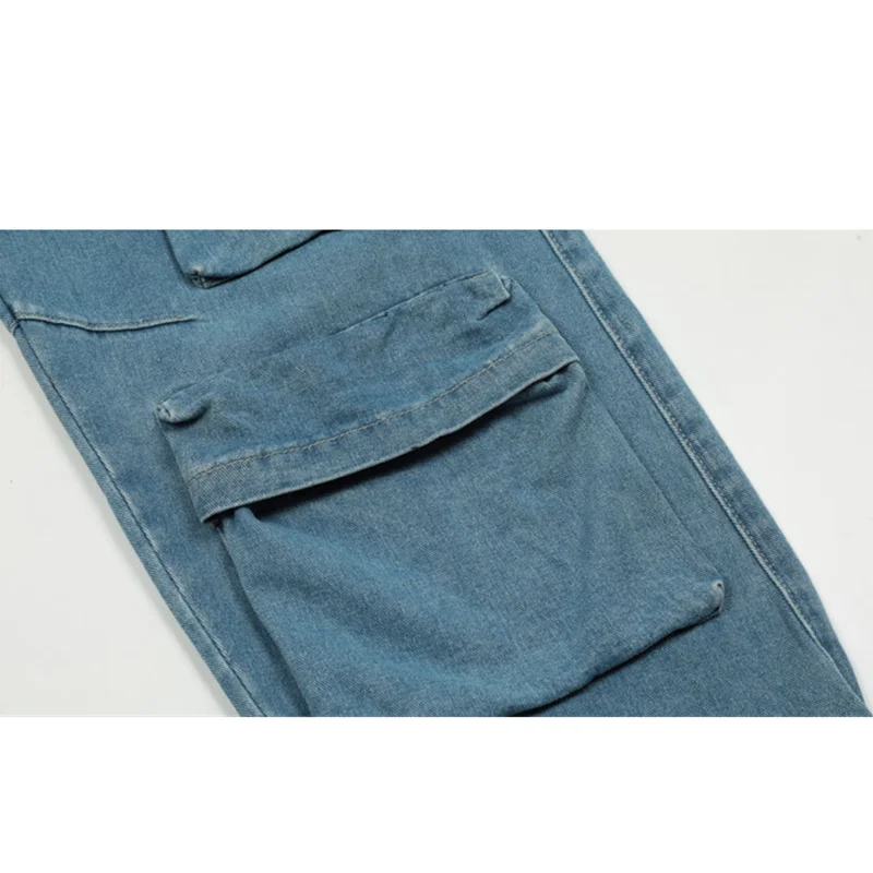 Streetwear Men 2022 New Pattern Blue Fashion Hip Hop Multiple Pockets Broad Leg  Cargo Pants Temperament Versatile Jeans Autumn