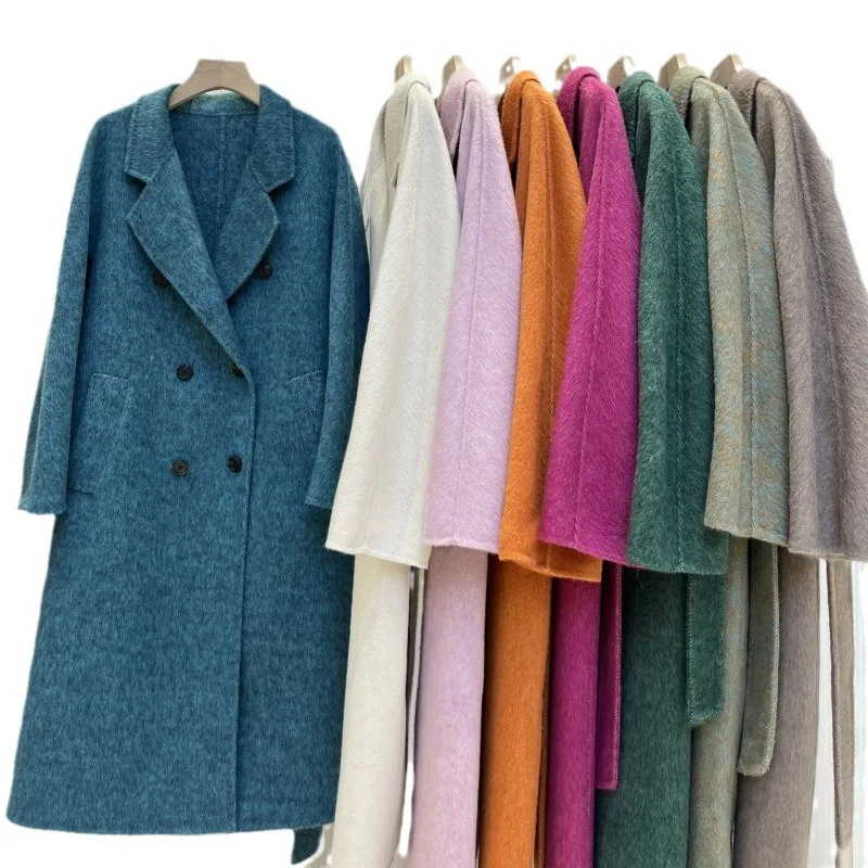 Шерстяное пальто женское новое зимнее красное Широкое из соснового шелка