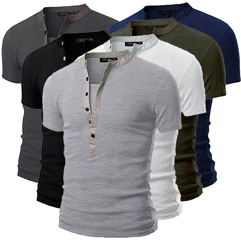 

Футболка мужская Базовая на пуговицах, Повседневная Базовая тенниска с круглым вырезом для фитнеса, Классическая майка, белая, лето 2022